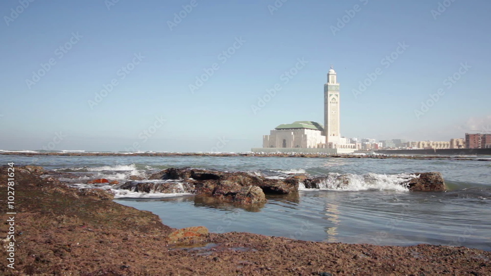View on seafront of Grande Mosquée Hassan II in Casablanca, Morocco View on seafront of Grande Mosquée Hassan II in Casablanca, Morocco