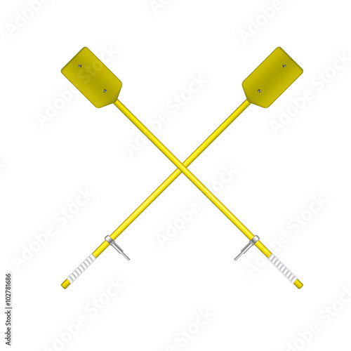 Two crossed old oars in yellow design 