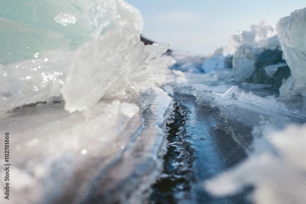 broken and crack the ice on Lake Baikal