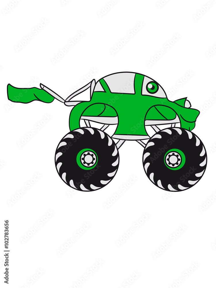 Obraz premium sweet cool monster truck comic eyes face cartoon cars turbo