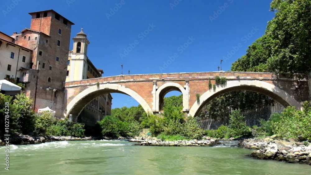 Bridge Pons Fabricius over Tiber River in Rome, Italy Bridge Pons Fabricius over Tiber River in Rome, Italy