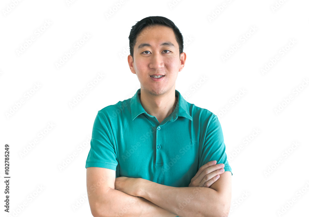 Asian man smiling crossed arms isolated on white background Asian man smiling crossed arms isolated on white background