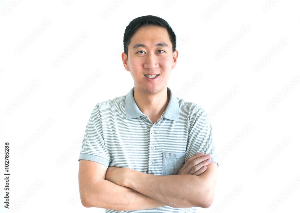 Asian man smiling crossed arms isolated on white background Asian man smiling crossed arms isolated on white background