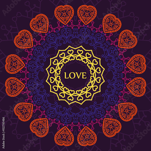 pattern mandala of hearts, relaxation and meditation, postcard photo