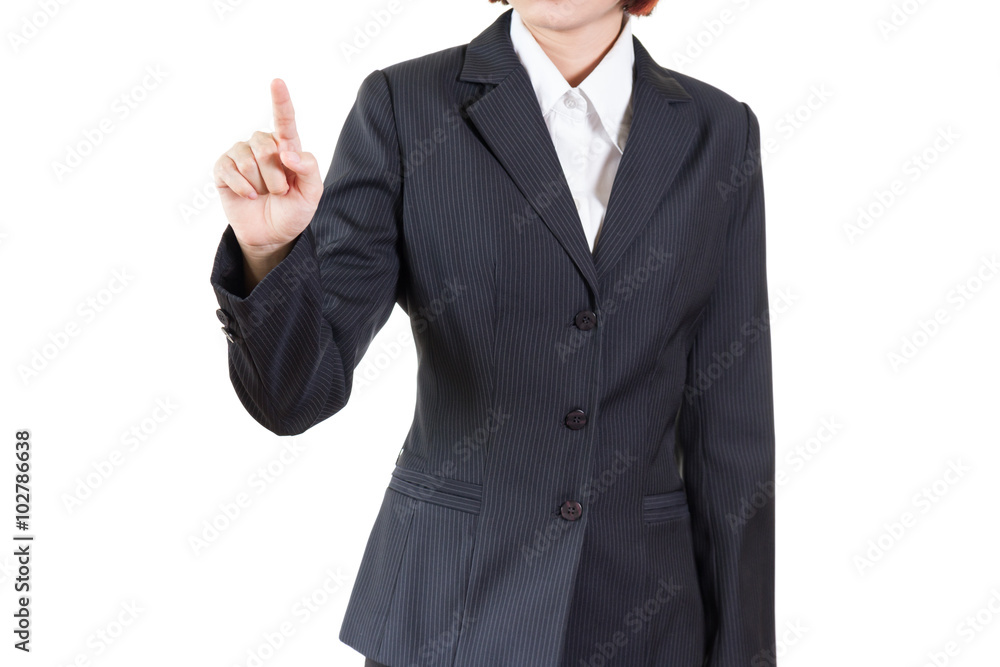 business woman pressing on virtual touch screen business woman pressing on virtual touch screen