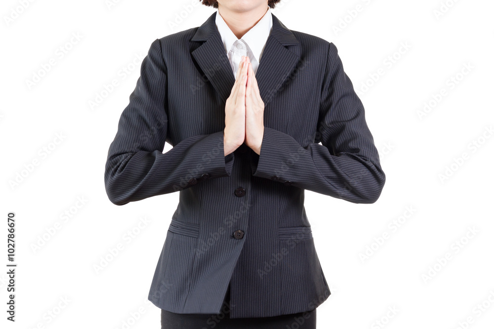 business woman greeting in thai gesture sawasdee business woman greeting in thai gesture sawasdee