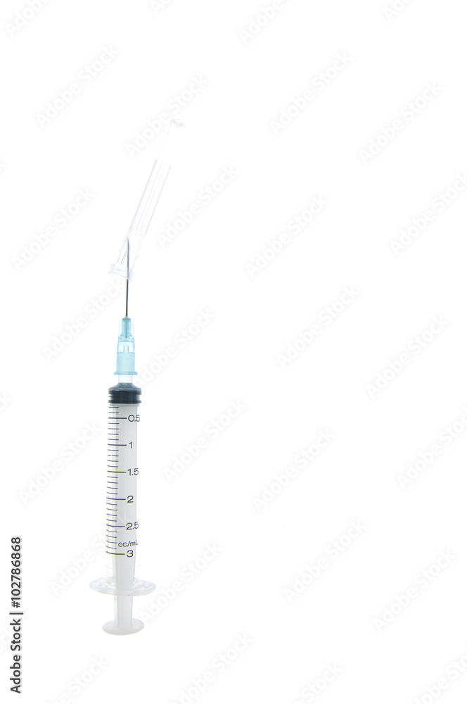 Syringe and needle being recapped, a common cause of needlestick injuries Syringe and needle being recapped, a common cause of needlestick injuries