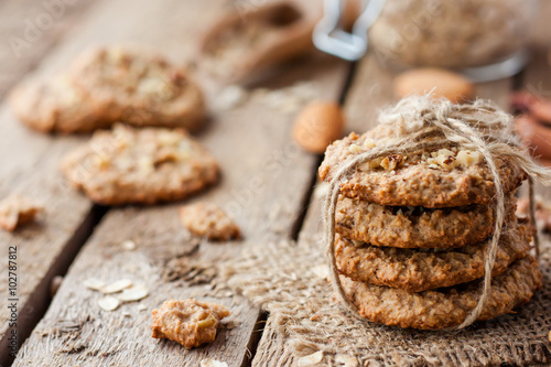 homemade oatmeal cookies with nuts photo