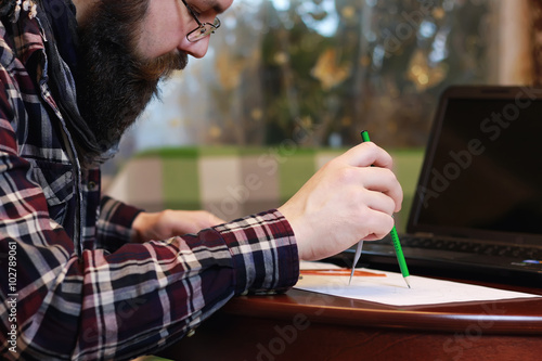 male notebook work bearded photo