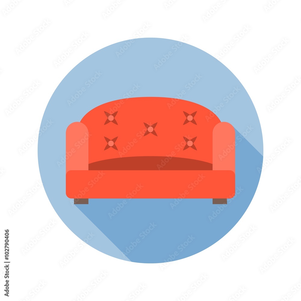 Vector sofa icon with long shadow, flat design Vector sofa icon with long shadow, flat design