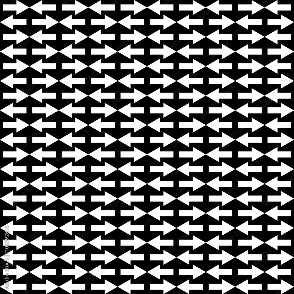 Seamless black and white decorative vector background with arrows. Print. Repeating background. Cloth design, wallpaper.