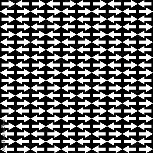 Seamless black and white decorative vector background with arrows. Print. Repeating background. Cloth design, wallpaper.