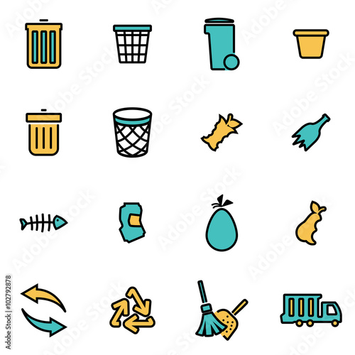 Trendy flat line icon pack for designers and developers. Vector line garbage set, garbage icon object, garbage icon picture, garbage icon image - stock vector