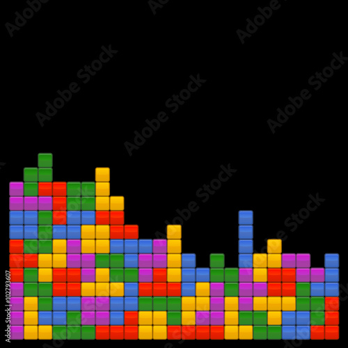 Game Brick Tetris Template on Black Background. Vector. 