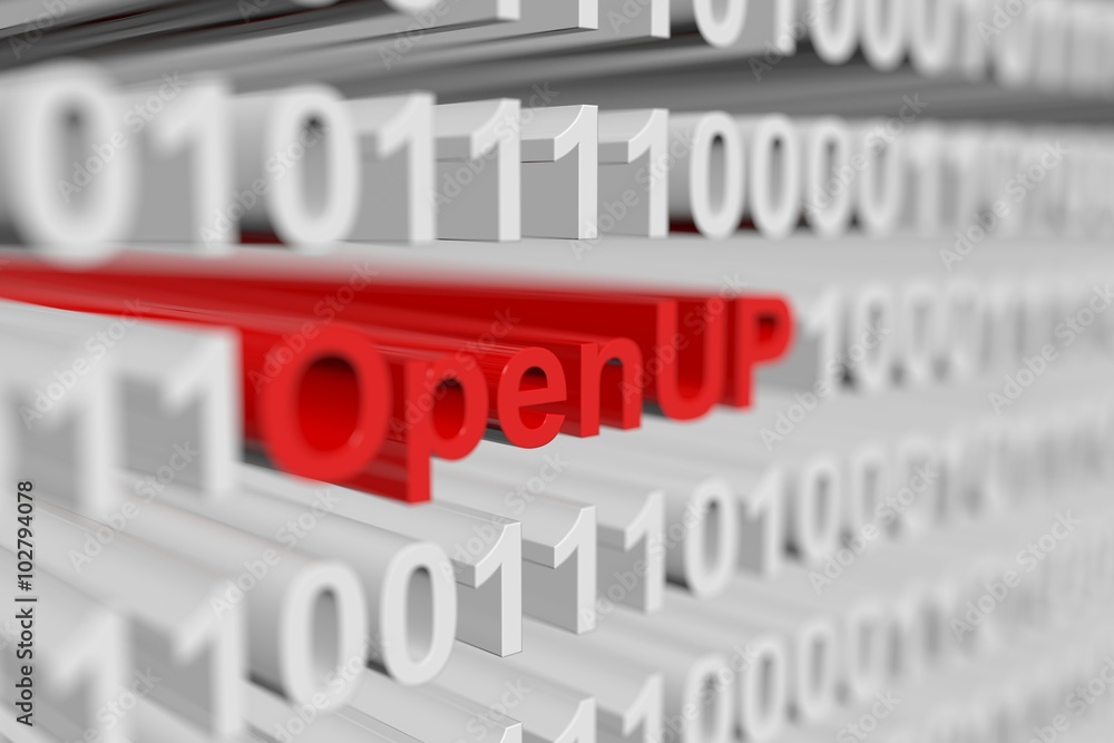 OpenUP is represented as a binary code with blurred background