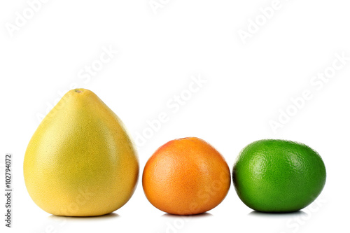 delicious and healthy pomelo with grapefruit and switty isolated on a white background exhibited in a number of photo