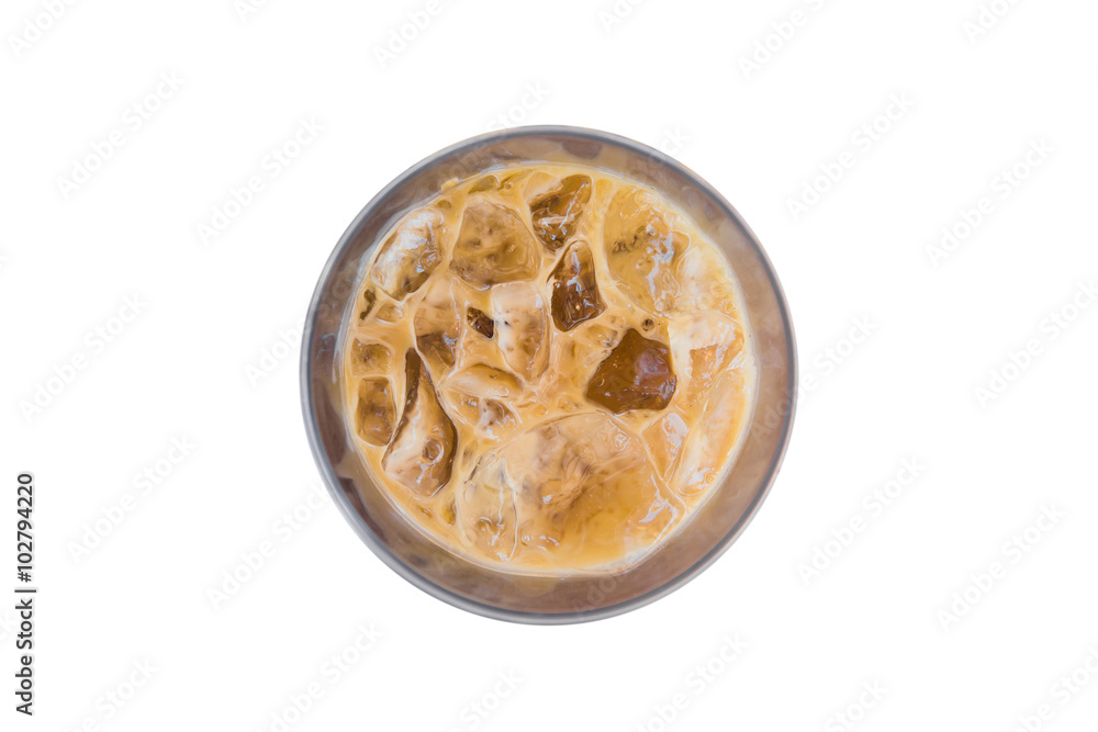 Ice coffee topview isolated on white background Ice coffee topview isolated on white background