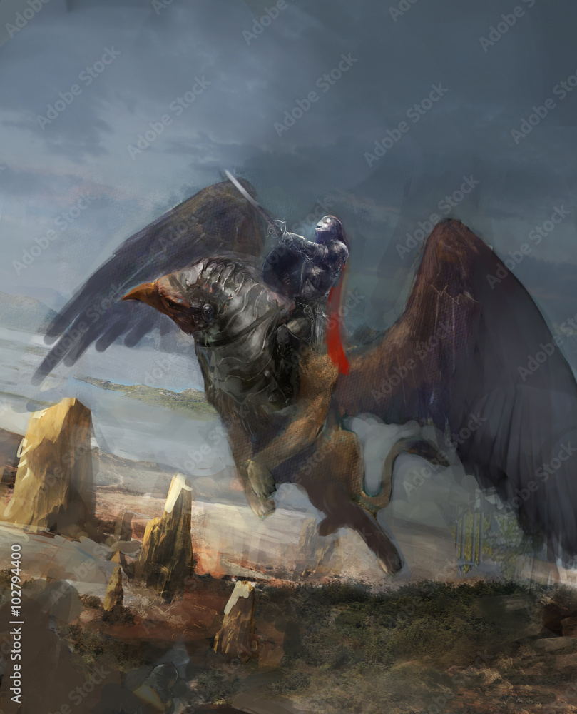 Obraz premium gryf na lataniu nad górą