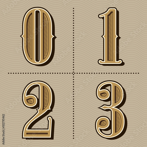 Western alphabet letters vintage numbers design vector (0,1,2,3)