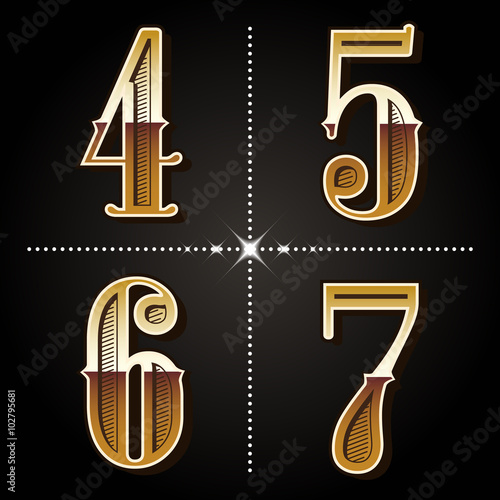 western gradient alphabet letters vintage numbers vector (4,5,6,