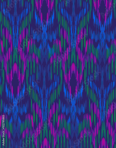 seamless vector ikat pattern. beauitiful ethnic ornament, textile tradition coloring technique. vertical stripes and brush strokes form a geometrical ornament.
