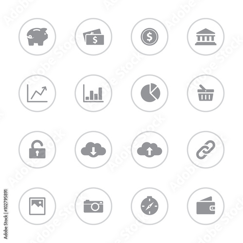 Gray simple flat icon set 4 with circle frame for web design, user interface (UI), infographic and mobile application (apps)