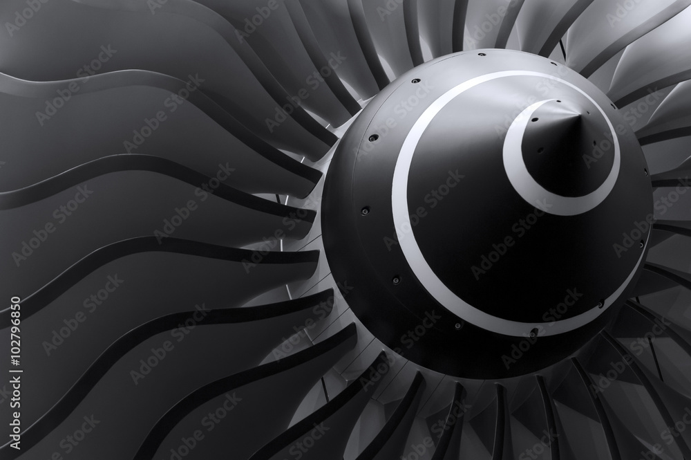 Wunschmotiv: Turbine blades of turbo jet engine for passenger plane, aircraft concept, aviation and