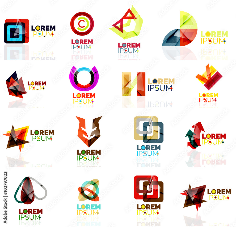 Logo set, abstract geometric business icons, paper style with glossy elements Logo set, abstract geometric business icons, paper style with glossy elements
