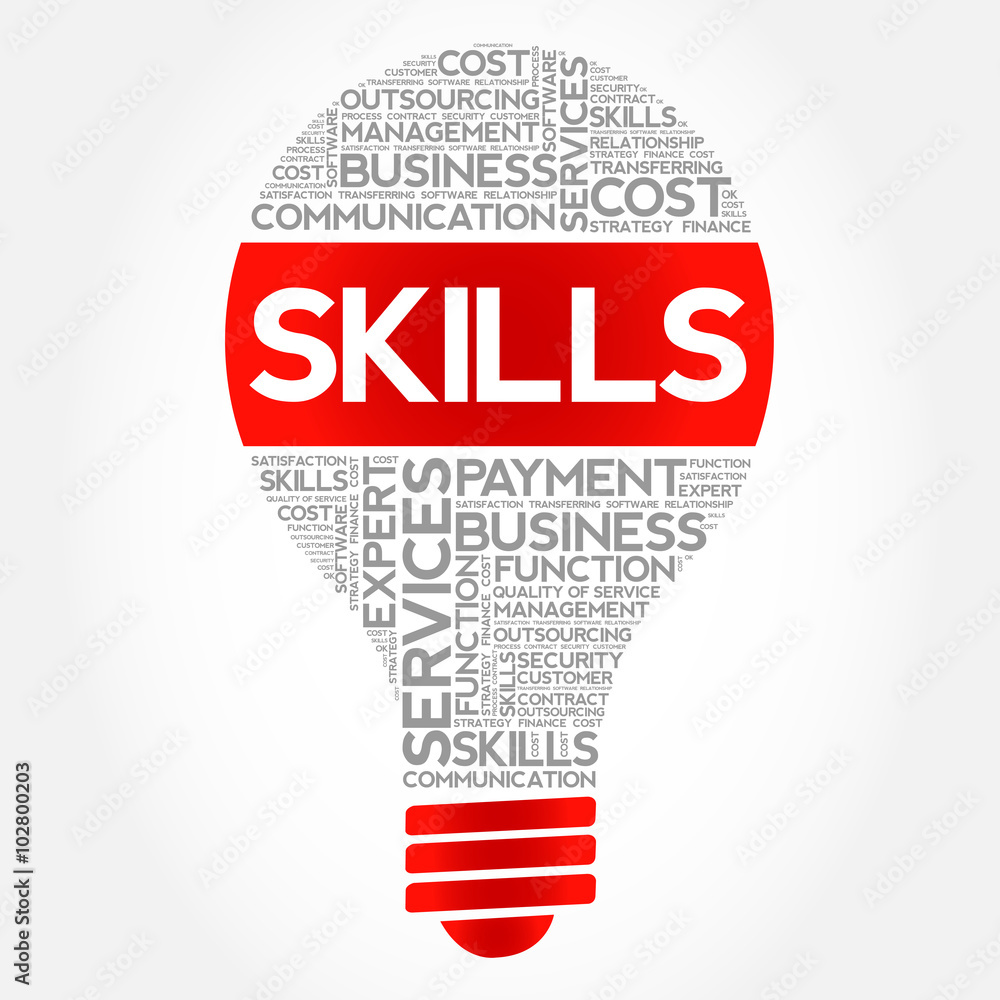 Skills bulb word cloud, business concept Skills bulb word cloud, business concept
