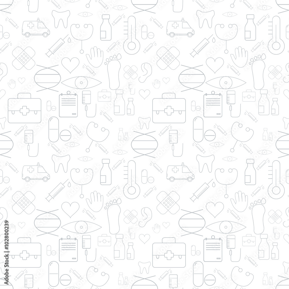 Thin Medical Line Health Care White Seamless Pattern. Vector Thin Medical Line Health Care White Seamless Pattern. Vector