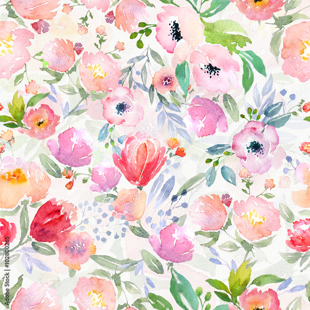 watercolor floral pattern - obrazy, fototapety, plakaty 