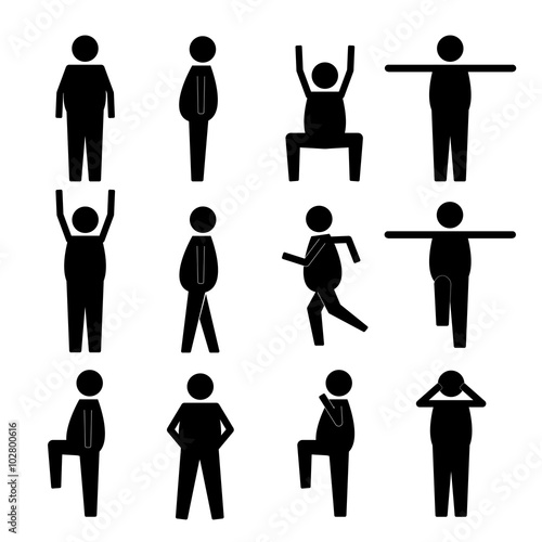 Fat Obese Human Action Poses Postures Stick Figure Pictogram Icons
