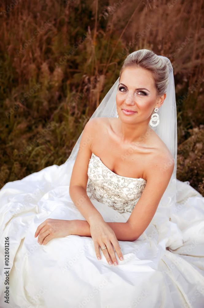 beautiful bride in a field with high grass beautiful bride in a field with high grass