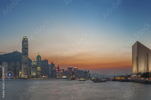 Victoria Harbor of Hong Kong city at dusk