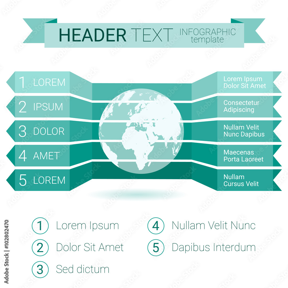Modern Infographic template with globe and text.  Can be used as a creative business template, for workflow layout, web design.  Abstract vector illustration.