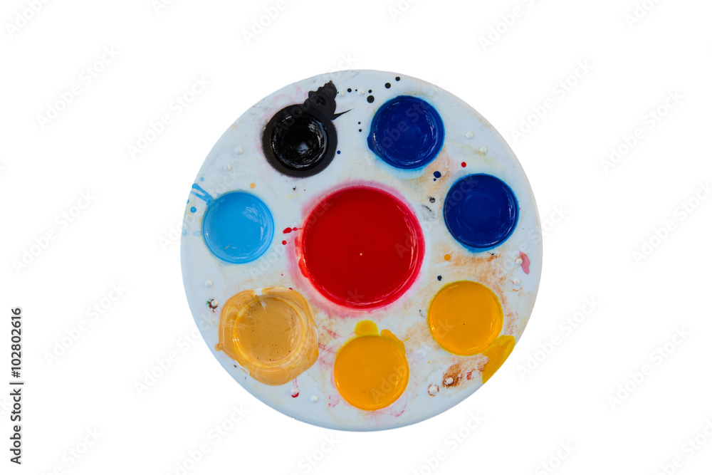 Naklejka premium art palette with paint color isolated on white background