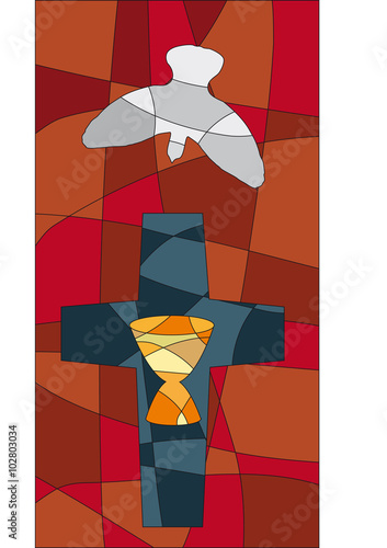 Mosaik von Kreuz, Taube und Kelch 