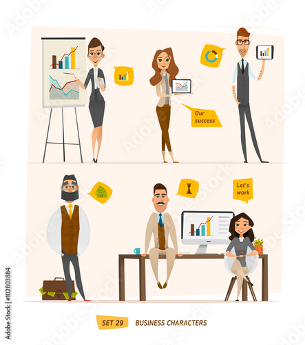 Business characters set. Working time in office