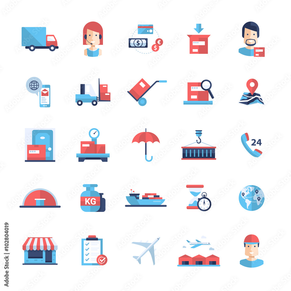 Delivery service modern flat design icons and pictograms Delivery service modern flat design icons and pictograms