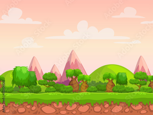 Cartoon seamless nature landscape