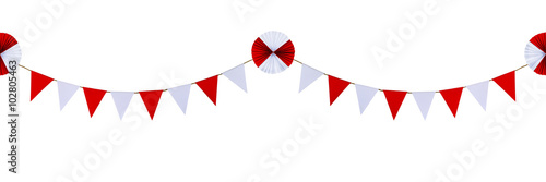 Triangle papers hanging on the rope.On the white background.