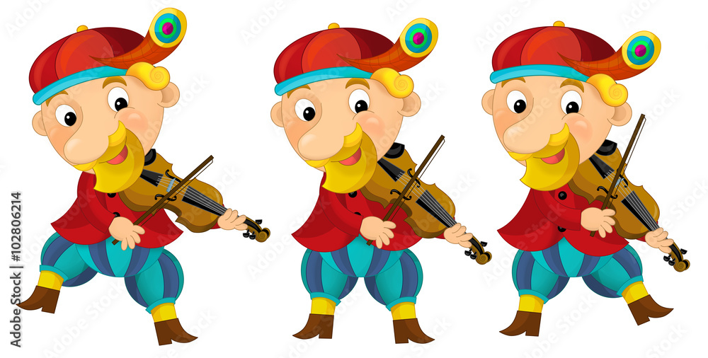 Cartoon medieval character - jester with violin - isolated - illustration for the children