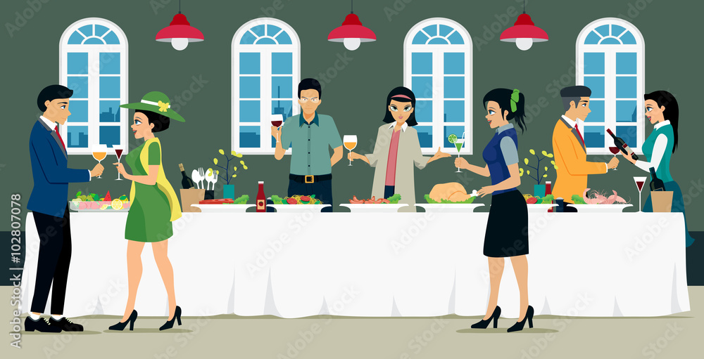 Banquet meals with men and women with food and wine. Banquet meals with men and women with food and wine.