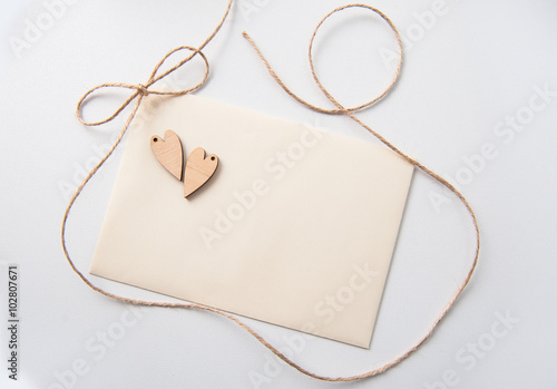 Valentines card with wooden heart and place for text