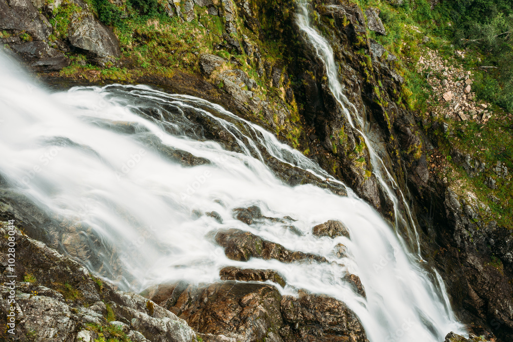 Beautiful waterfall in Norway. Norwegian nature landscape