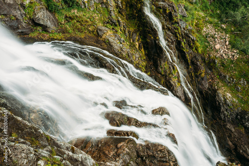 Beautiful waterfall in Norway. Norwegian nature landscape