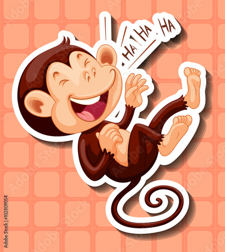 Monkey laughing on orange background