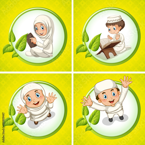 Muslim boy and girl praying