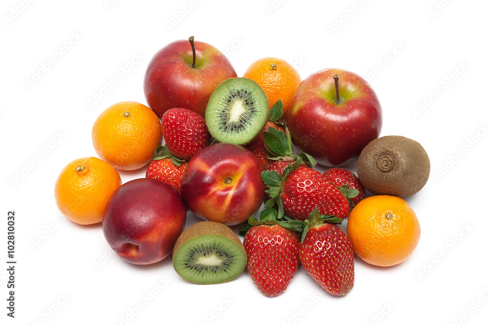 ripe fruits and berries isolated on a white background ripe fruits and berries isolated on a white background