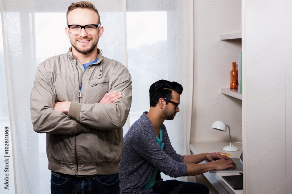 Fototapeta premium Happy gay couple working together